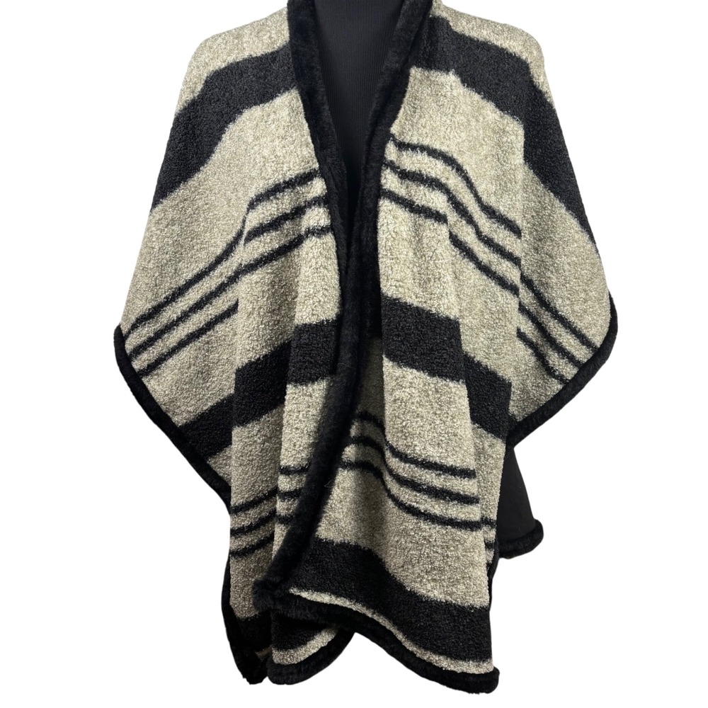 Rachel Roy Cape Poncho OS Luxe Boho Wrap Shawl Neutral Cozy Black Hygge‎ NWT